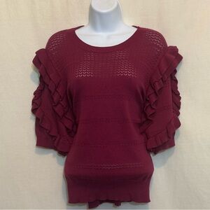 B-178 Calligraphie Pink Ruffled Short‎ Sleeve Pullover Sweater Size XL